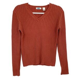 Old Navy Y2K Orange Ribbed Knit V-Neck Sweater Women’s Size Large